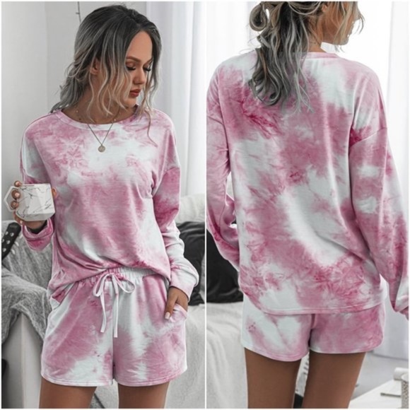 Pants - PINK  tie dye shorts lounge set